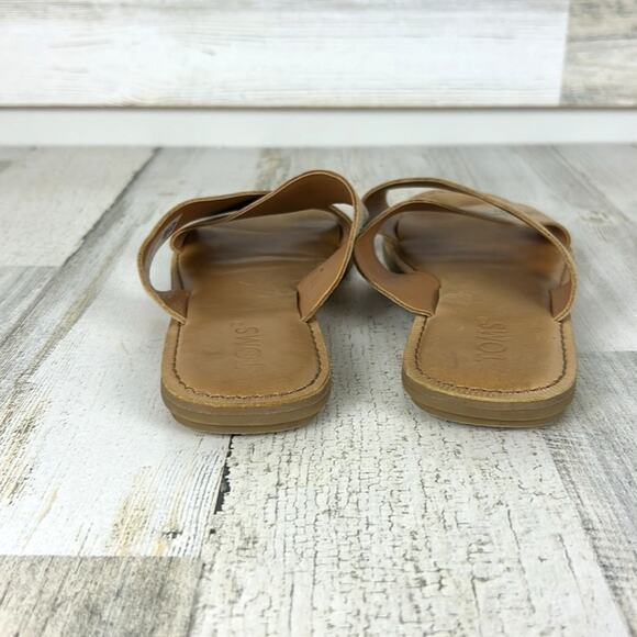 TOMS Women’s 7 Tan Leather Open Toe Slip-On Flat Boho Summer Sandals - Picture 5 of 8